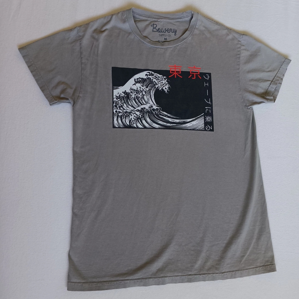 Bowery Supply Co Men's Gray Great Wave Graphic Tee Size M Casual Neutral